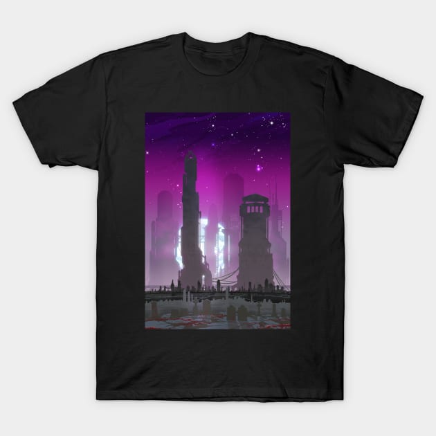 Cyberpunk City Towers - Monuments T-Shirt by forge22